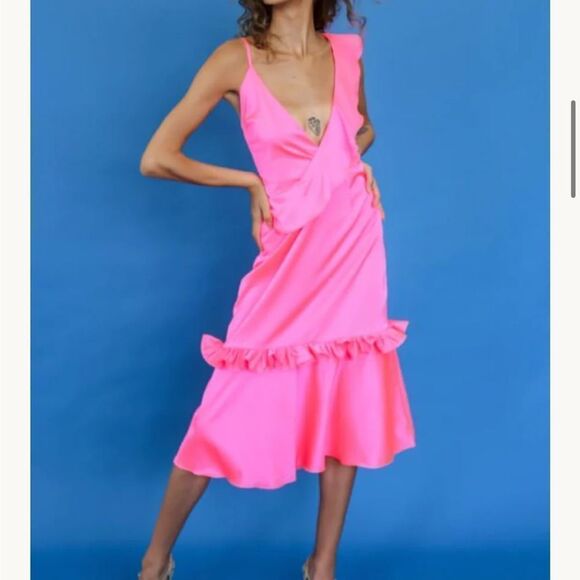 NWT Anthropologie Vone ruffle pink Yuli midi Dress, L - Picture 3 of 15